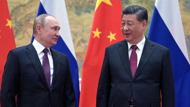 Russian President Vladimir Putin and Chinese leader Xi Jinping in Beijing for the Olympics earlier this month. Picture: AFP