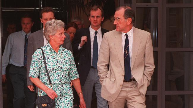 Caroline’s parents Jacqueline and Ian Clarke leaving court in 1994.