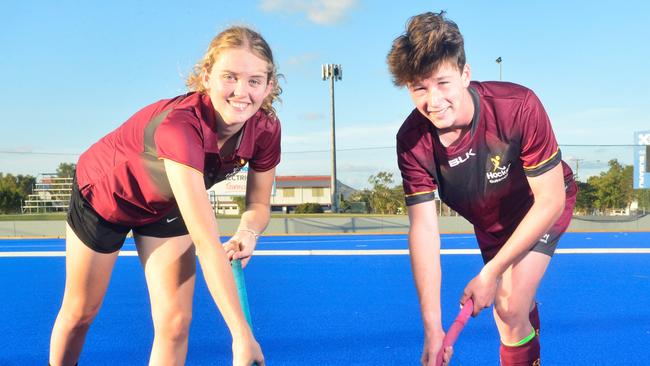 Townsville Hockey juniors Brooke Davis and Angus Shephard have been selected in the 2020 Queensland under-15 indoor hockey squads. Picture: MATTHEW ELKERTON