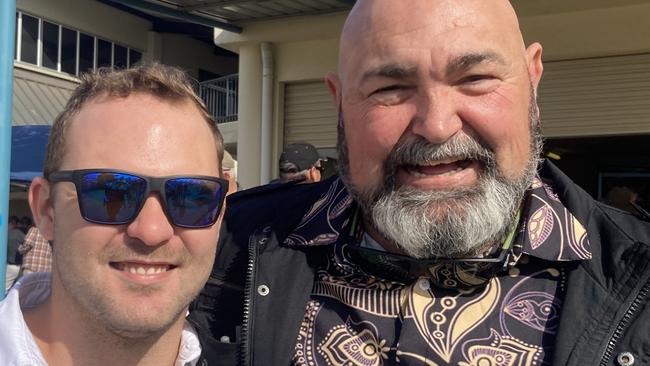 Rhys King and Bruce Sorensen enjoy a day of fun at the Gympie Races on Saturday, July 15, 2023.