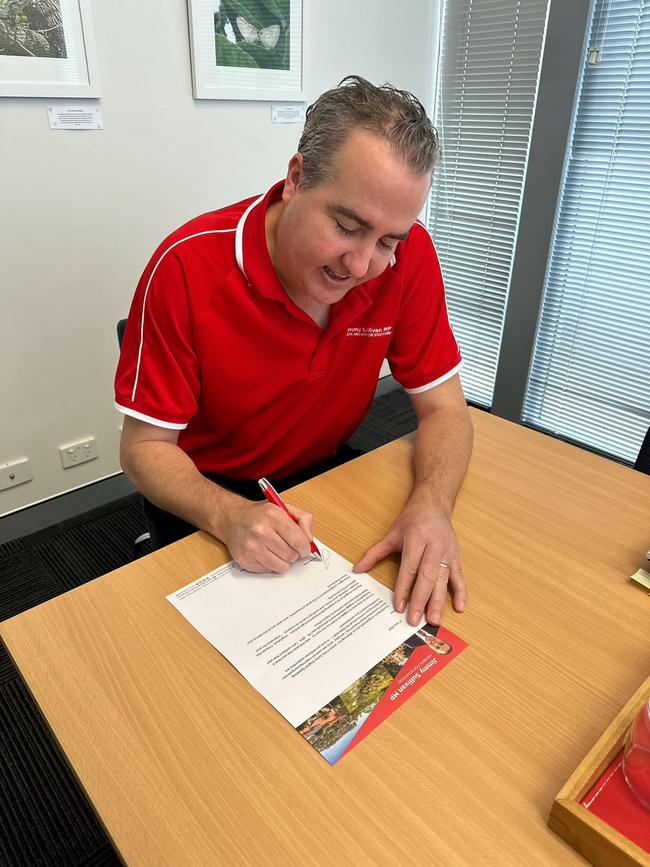 Labor MP Jimmy Sullivan writes a letter last month to congratulate a local student. Picture: Facebook