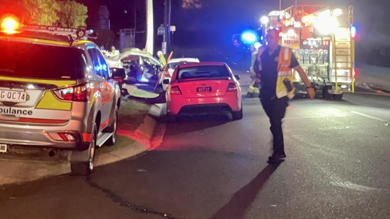 Emergency services at the site of the deadly crash on Sunday night along Spring Street in Kearneys Spring.