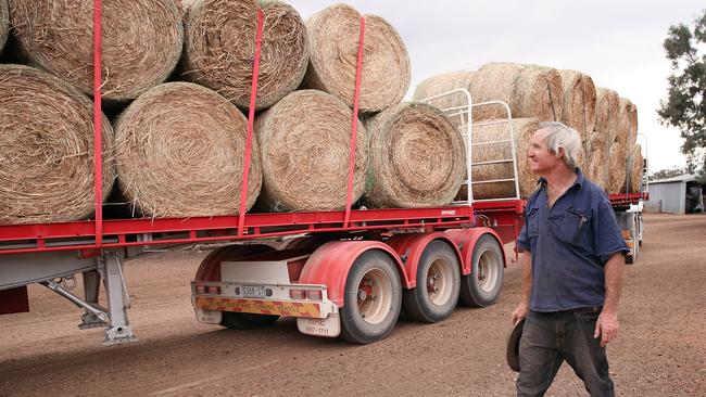 Hay bales from Victoria arrive at a farm in Goolhi in NSW.  Picture: Sam Ruttyn