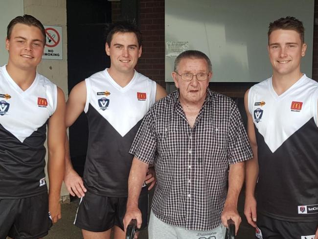 Riley and Ryan Polkinghorne (left) and Brock Leonard (right) with their grandfather Kevin Polkinghorne. Picture: Supplied.
