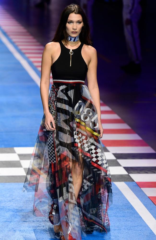 Gigi’s younger sister Bella Hadid also modelled in the Tommy x Gigi show. Picture: AP