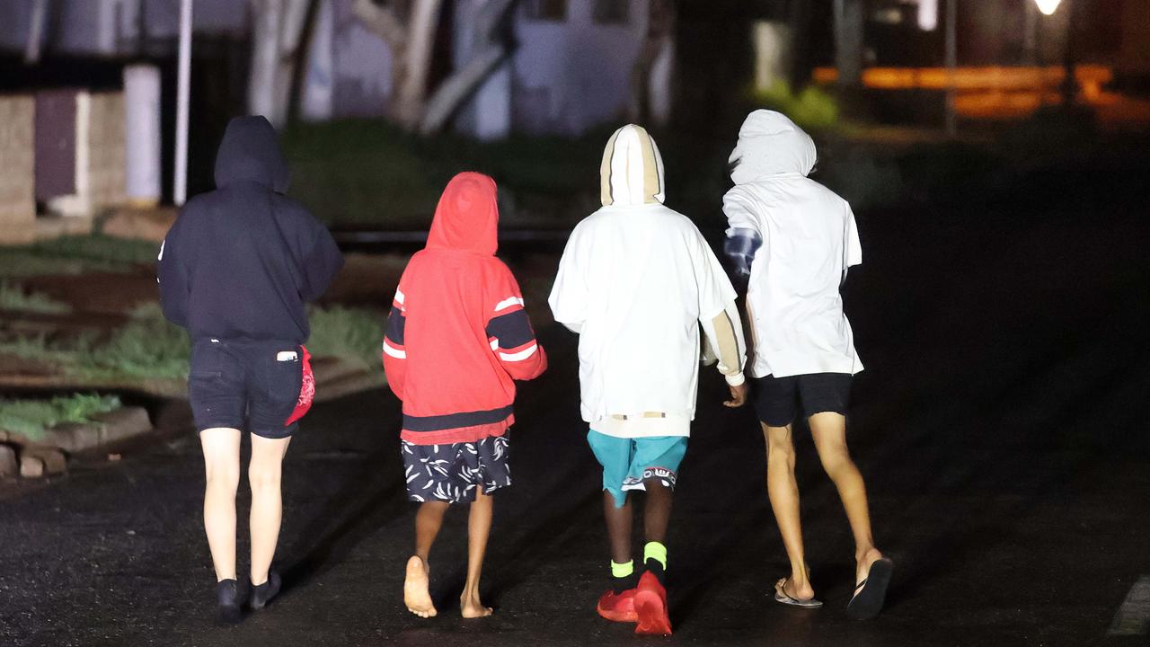 A group of youth roaming the streets at 12:30am in Mount Isa. Picture: Liam Kidston