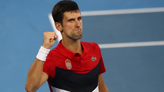 Novak Djokovic celebrates winning his match against Kevin Anderson.