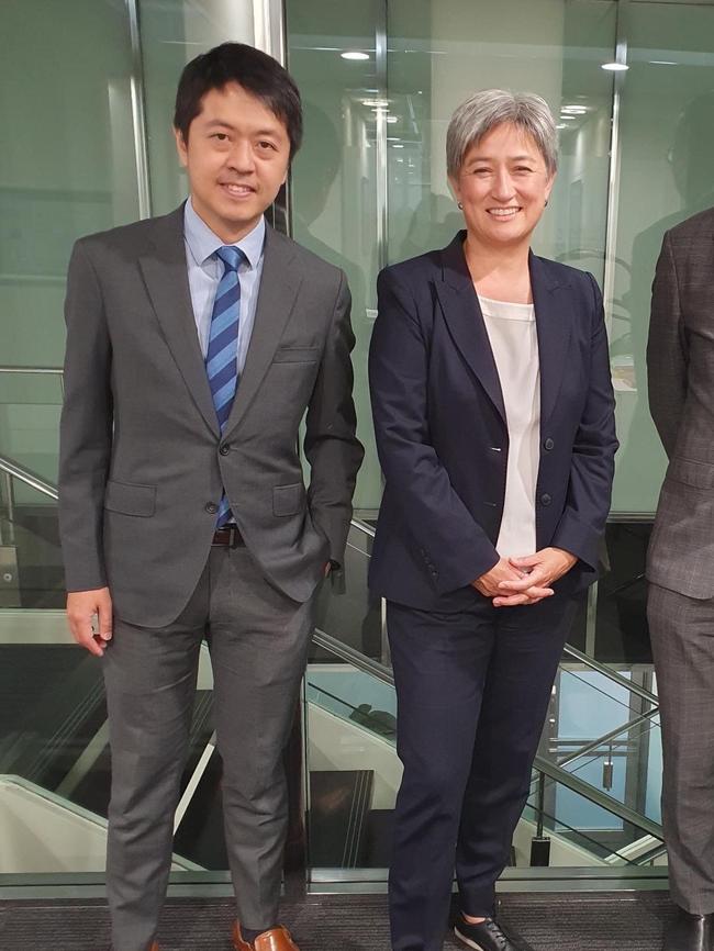 Ted Hui Foreign Minister Penny Wong in January at the Australian government offices in Adelaide. On Monday, the Hong Kong police announced they two have been accused of "collusion". Picture – Supplied