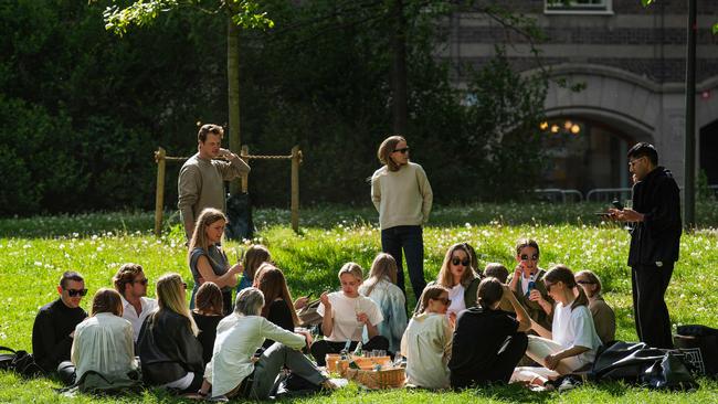 People gather at a park in Stockholm, Sweden, where fears of a second wave of coronavirus are growing. Picture: Jonathan Nackstrand / AFP