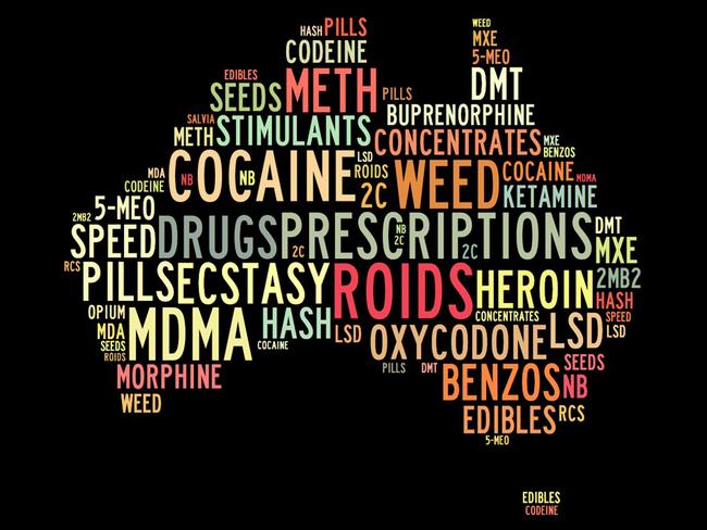 A word cloud representation of Australia’s illegal online drug trade.