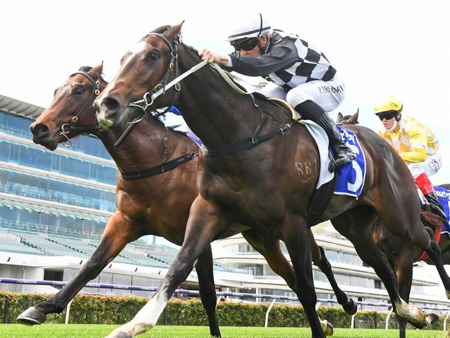 Cavalla ridden by Patrick Moloney wins the Darley Spring Preview at Flemington Racecourse on September 22, 2021 in Flemington, Australia. (Pat Scala/Racing Photos via Getty Images)