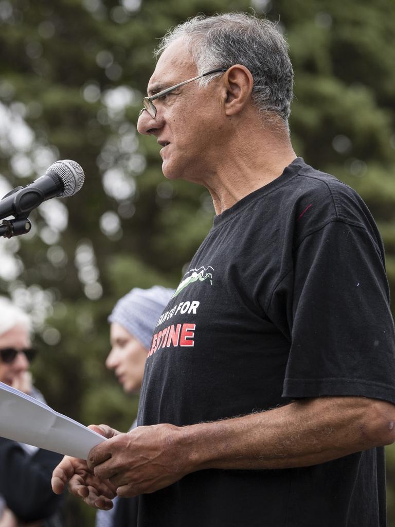 A speaker at the Toowoomba Vigil for Peace in Palestine at East Creek Park, Saturday, November 25, 2023. Picture: Kevin Farmer