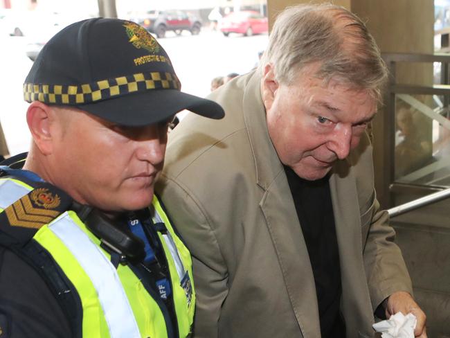 Cardinal George Pell to arrives at the Melbourne Magistrate court where he is facing court for a four-week committal hearing on multiple historical sexual offence charges. Tuesday, March 13. 2018. Picture: David Crosling