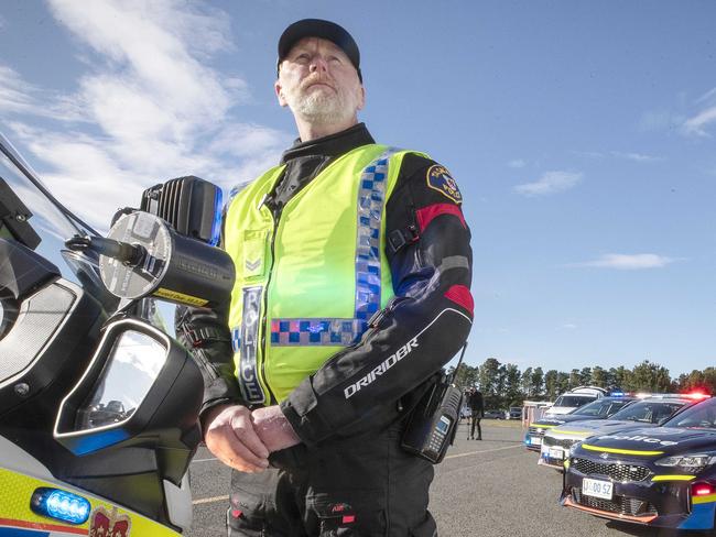 Tasmania Police launched its new Highway Patrol vehicles, Senior Constable Pete McCarron at Rokeby. Picture: Chris Kidd