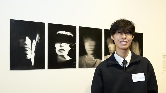 Opening of the ARTEXPRESS 2024 exhibition at the Art Gallery of NSW on February 7 2024, featuring James Nguyen, Castle Hill High School, with his work 'Self portraits'. Picture: Art Gallery of NSW, Mim Stirling