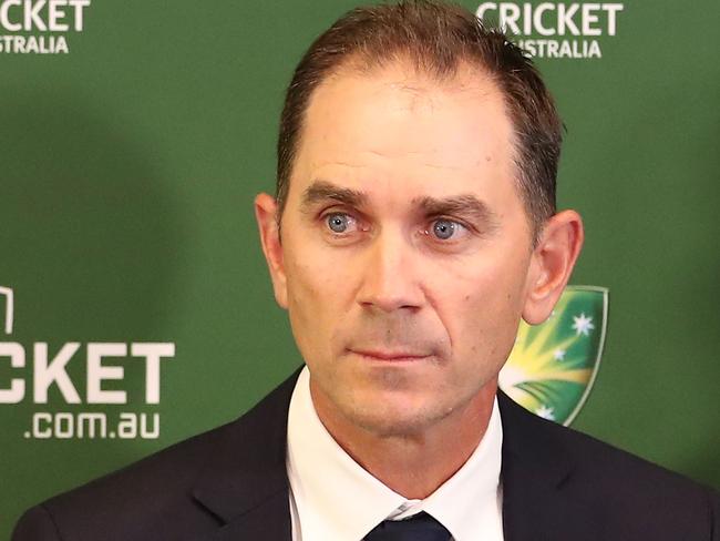 MELBOURNE, AUSTRALIA - MAY 03:  Justin Langer speaks to the media during a press conference on May 3, 2018 in Melbourne, Australia. Langer has been appointed the Team Head Coach of the Australian men's cricket tea, replacing Darren Lehmann who resigned in the wake of the ball tampering scandal.  (Photo by Scott Barbour/Getty Images)