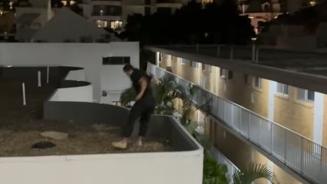 Parkour athlete Dylan Pawson jumping between The Sands Apartments and St Tropez Apartments in late April 2025. Picture: Instagram