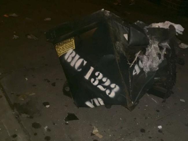 What is left after the trash can was hit in the explosion in New York's Chelsea neighbourhood. Picture: Twitter / NYPD Counterterrorism