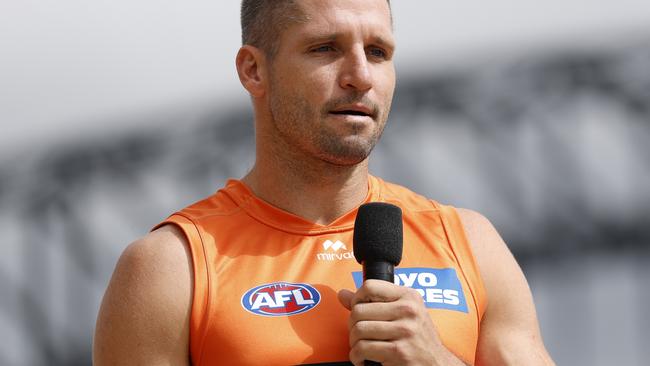 Jesse Hogan of the Giants has fractured his thumb. (Photo by Darrian Traynor/AFL Photos/via Getty Images)