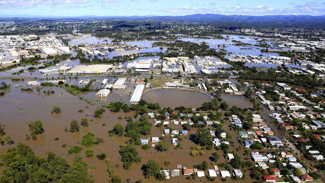 Helicopter flight over the floods with Brisbane Lord Mayor Adrian Schrinner. Pics Adam Head