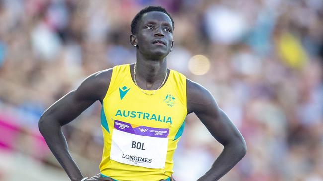 BIRMINGHAM, ENGLAND - AUGUST 7: Peter Bol of Australia before the start of the Men's 800m Final during the Athletics competition at Alexander Stadium during the Birmingham 2022 Commonwealth Games on August 7, 2022, in Birmingham, England. (Photo by Tim Clayton/Corbis via Getty Images)