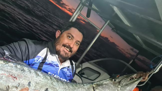 Ryan McDermott with the 40kg barracuda he caught at Gould Reef. Picture: Supplied.