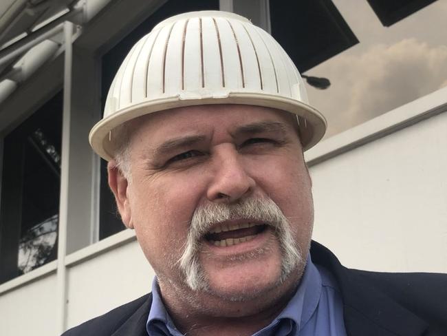 Pastafarian Keith Wass at Penrith Court with a colander on his head. Picture: Kate Lockley