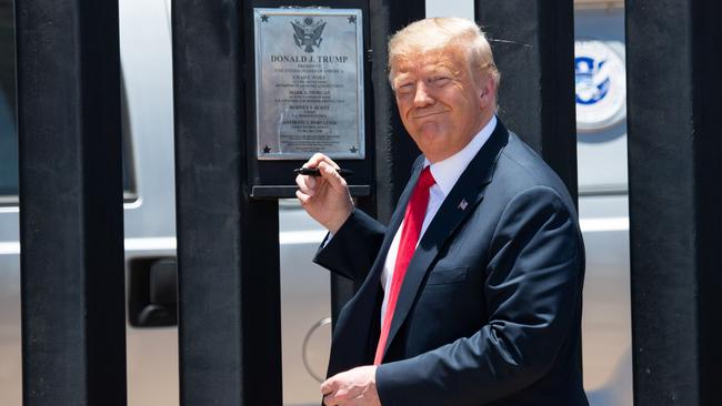 Donald Trump at a ceremony marking the 200th mile of Mexico-US border fence at San Luis, Arizona, in 2020. Picture: AFP