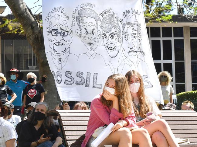 Students were not shy about getting political at the Brisbane rally. Picture: NCA NewsWire / John Gass