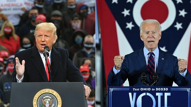 Independent voters are sick of the embarrassing, highly divisive tedium of Donald Trump and Joe Biden. Pictures: AFP