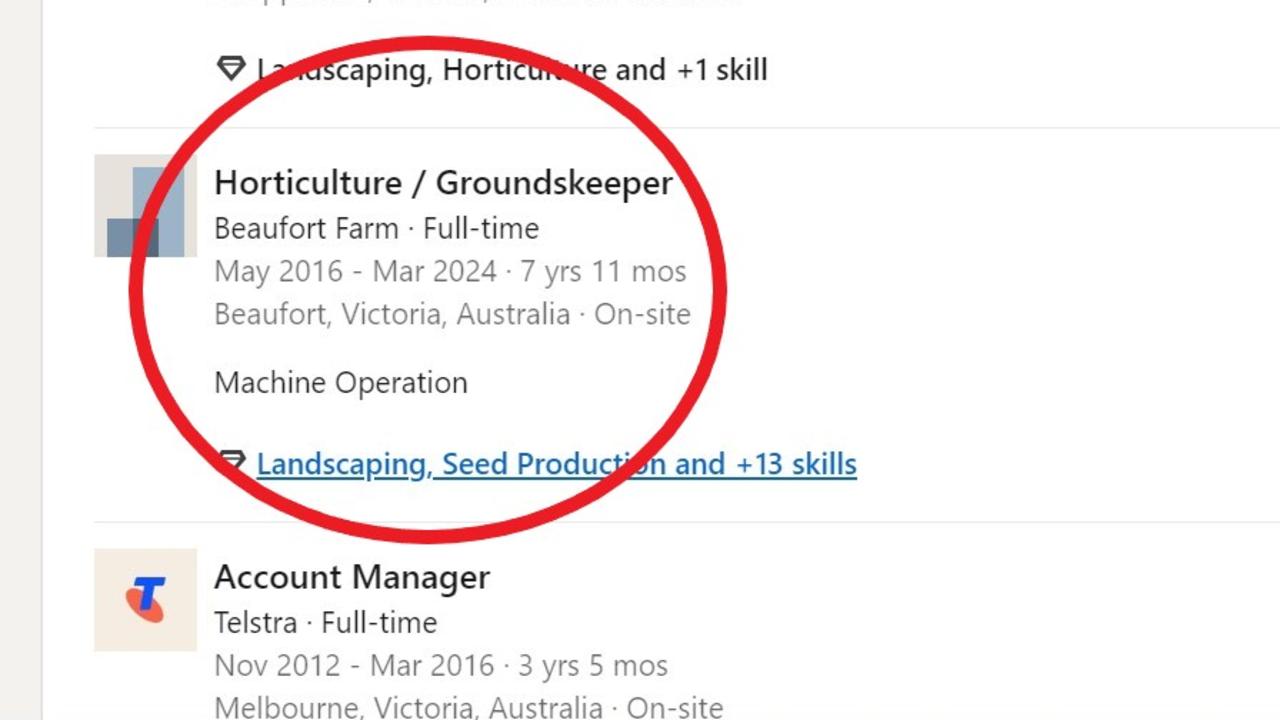 His job showing his prison time. Picture: LinkedIn