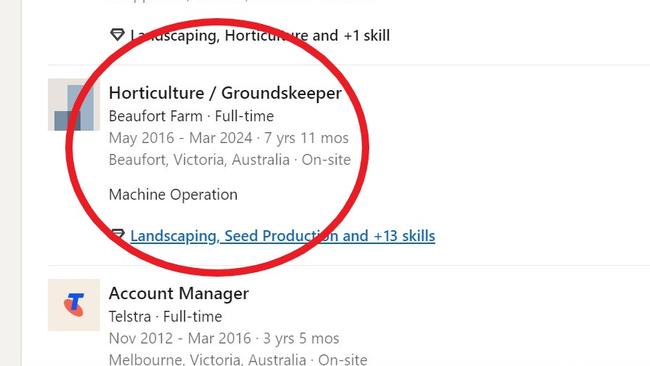 His job showing his prison time. Picture: LinkedIn