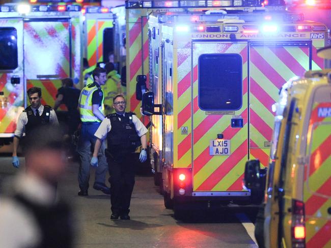 Members of the emergency services at the scene of a terror attack in London. Picture: AFP