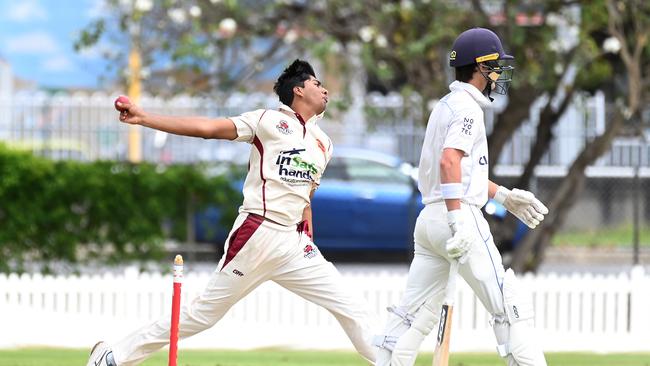 Toombul bowler Amitaj Sidihu Second grade club cricket Toombul v the Gold Coast at Oxenham Park Saturday October 7, 2023. Picture, John Gass