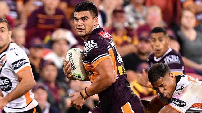 David Fifita makes a break for the Broncos. Picture: Getty Images