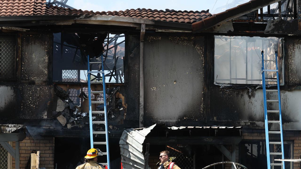 A townhouse was destroyed while two others were badly damaged in the blaze. Picture: Lachie Millard