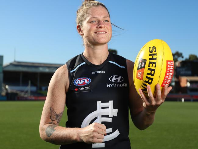 HOLD FOR HERALD SUN PIC DESK----AFLW Carlton player and skipper Brianna Davey at Ikon Park in Carlton. Picture: Alex Coppel.