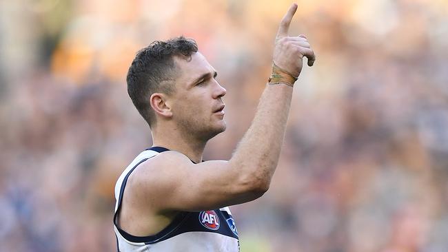 Joel Selwood had a blinder as the Cats rose to top of the ladder... for now. Picture: AAP