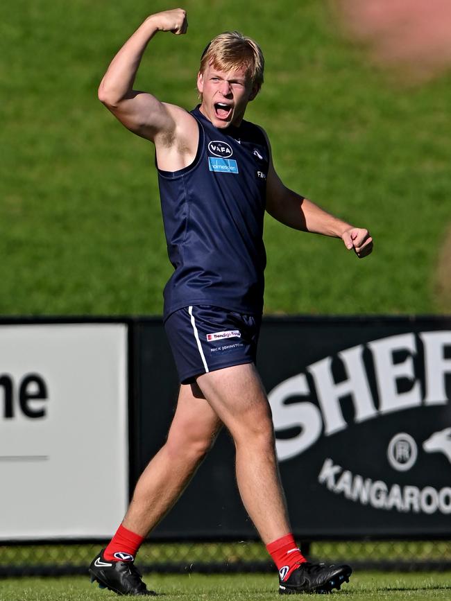 VAFA: Charles Dowling celebrates a goal for Old Melburnians. Picture: Andy Brownbill