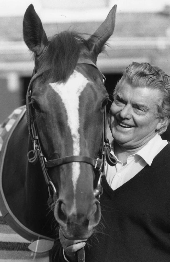 Master trainer Bart Cummings and champion mare Let’s Elope which in 1991 won the Caulfield Cup and Melbourne Cup double.