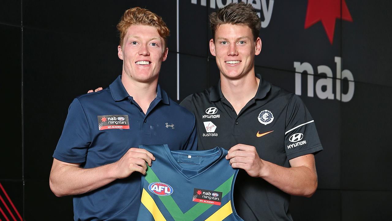 Matthew Rowell with 2018 No.1 draft pick Sam Walsh. (Photo by Michael Dodge/Getty Images)