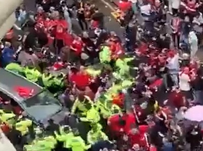 A car rams into the Liverpool Premier League victory parade on May 26, 2025. Picture: X