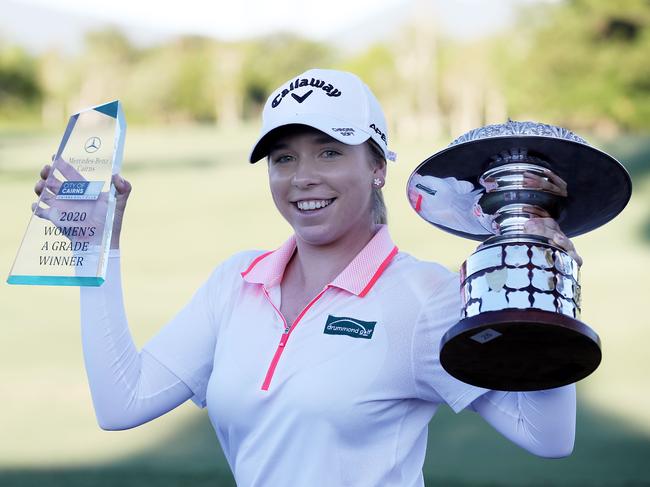 A familiar sight - Annabelle Hutchings with a winner’s trophy. PICTURE: STEWART MCLEAN