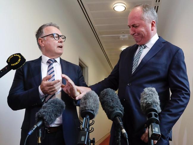 Canberra’s odd couple ... Labor MP Joel Fitzgibbon (left) and former Nationals leader Barnaby Joyce. Picture: ABC