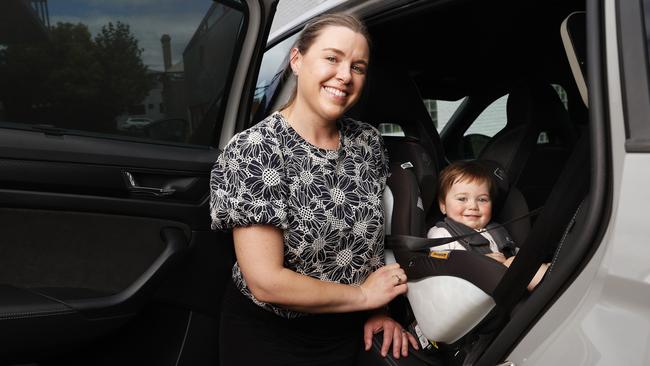 Zoe Yates with son Ellis Stedman 18 months. RACT warning motorists not to leave kids in hot cars. Picture: Nikki Davis-Jones