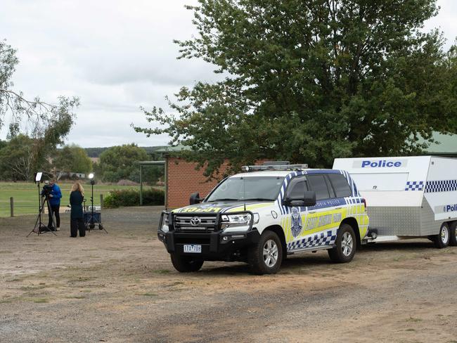 Police vehicle at the Napoleans Recreation Reserve staging area. Picture: Nicki Connolly