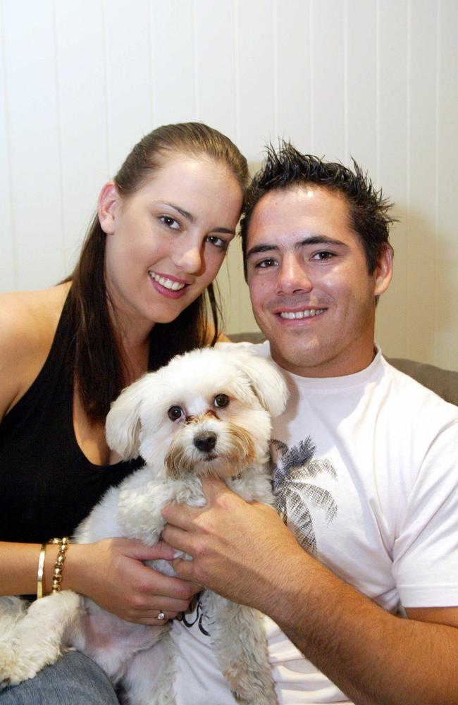 Corey and Margaux in 2004 with dog Cookie. Picture: Adam Head