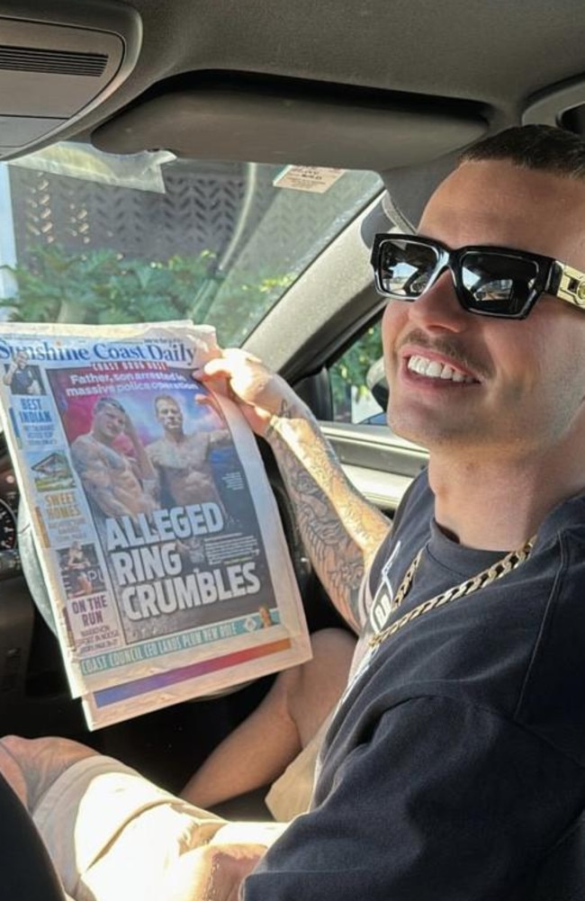 Marshall White posts arrest Sunshine Coast Daily front page to Instagram, says he’s famous. Picture – Instagram.