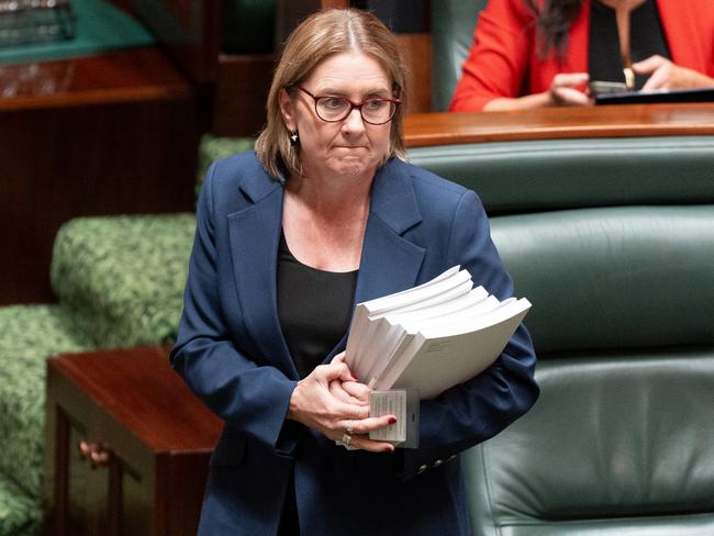 Premier Jacinta Allan after Victorian Treasurer Jaclyn Symes delivered her first budget speech in parliament. Picture: Getty