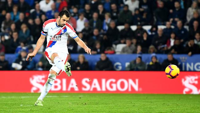 Luka Milivojevic scores from the penalty spot for Crystal Palace against Leicester City. Picture: Getty Images